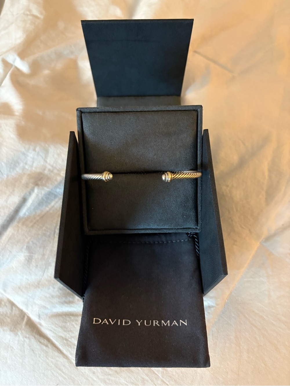 David Yurman Two-Tone Cable Bracelet — Silver and Gold